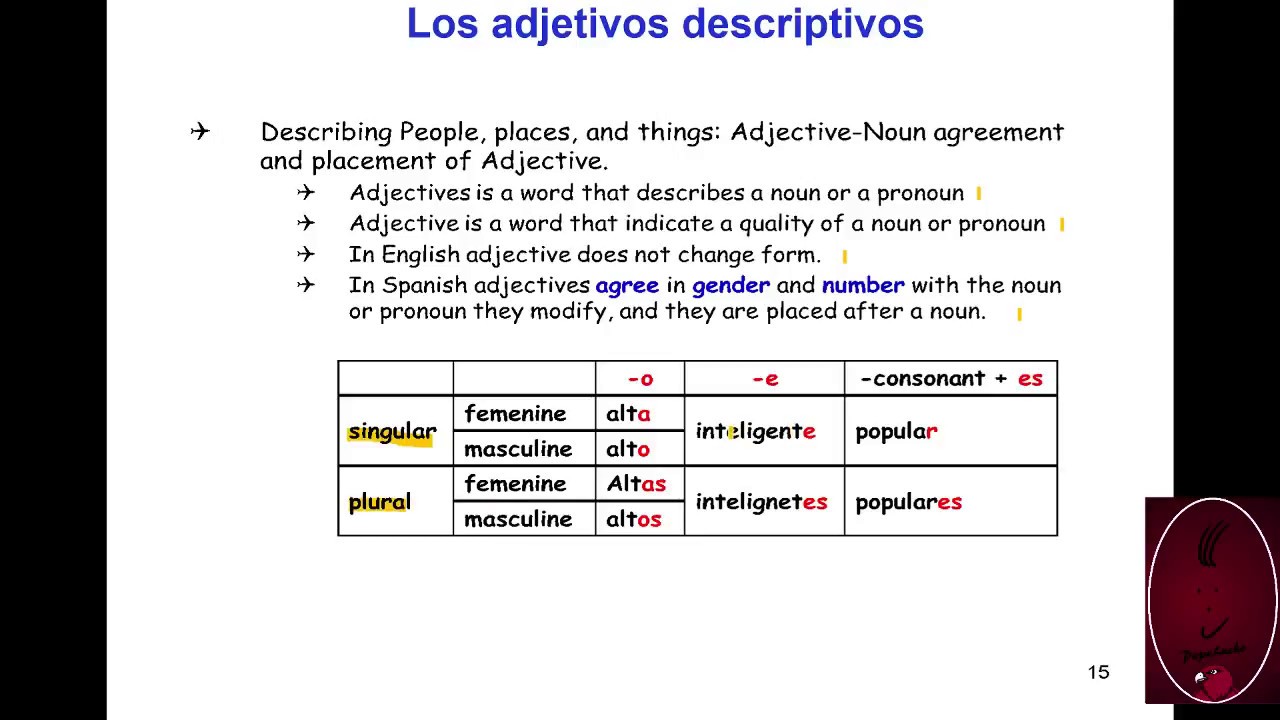 Descriptive Adjectives In Spanish YouTube