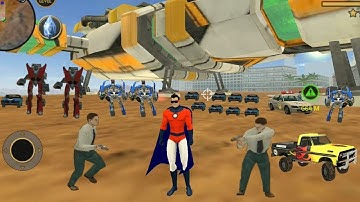 Vegas Crime Simulator - (SuperHero Fight Car Robot) - [SuperHero Destroy Robot Ship by Eye Laser]