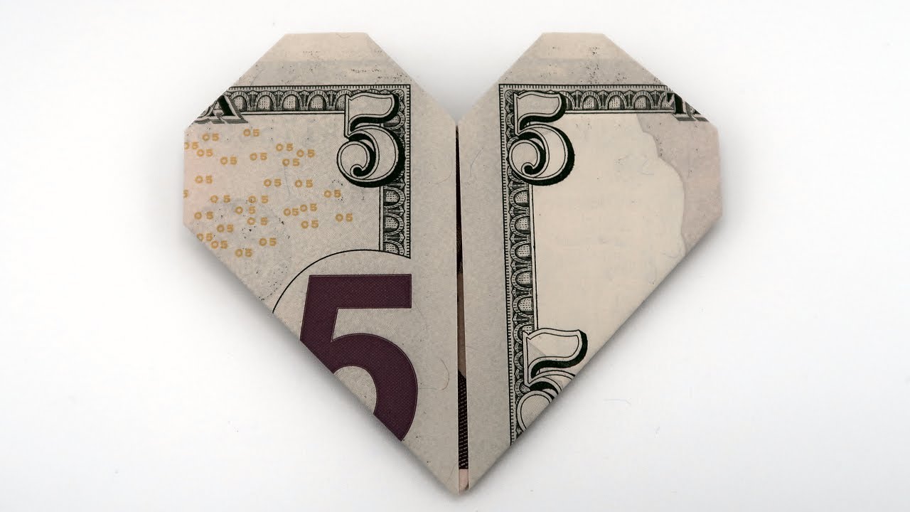 How To Make A Dollar Origami Heart With A 5$ Bill 
