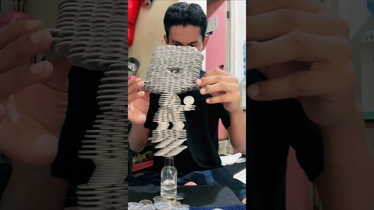 Perfect Coin Stack… Then It Collapses