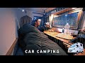 [Winter car camping] Heavy rain. A cold night. Solo car camping. truck camper. 183
