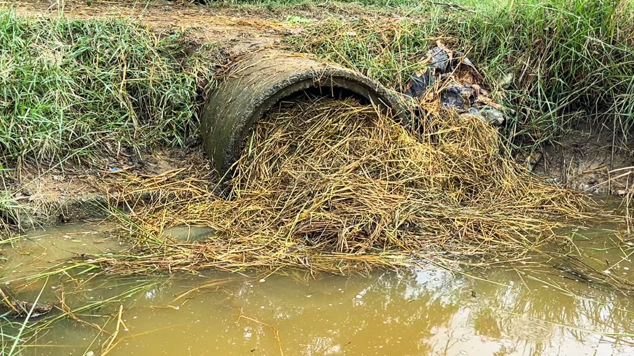 Remove Debris Full Block Drain - After Clean This Culvert Drain Very Fast