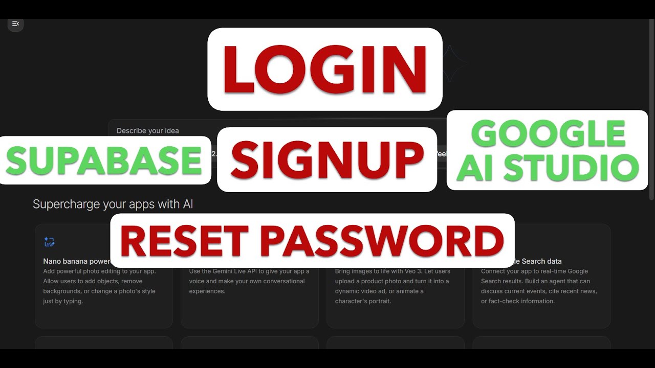 Создание входа, регистрации и сброса пароля в приложениях Google AI Studio с помощью Supabase (по...
