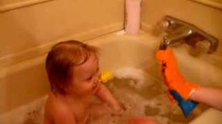 Emma taking a bath.