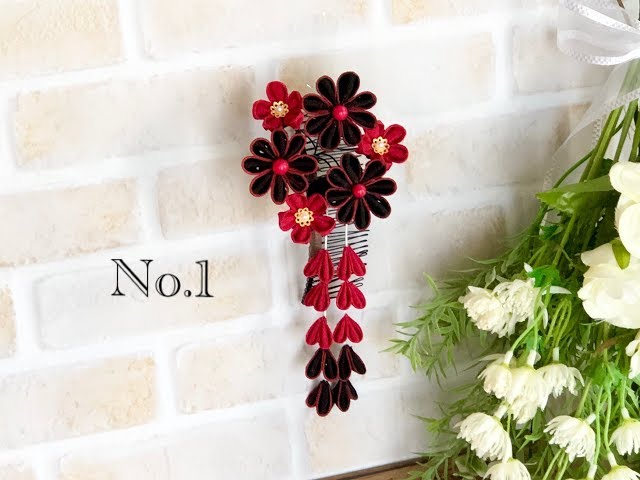 【100均材料だけで つまみ細工 髪飾り作り方】kanzashi flower  DIY fabric flower 成人式 卒業式 七五三 などに♪