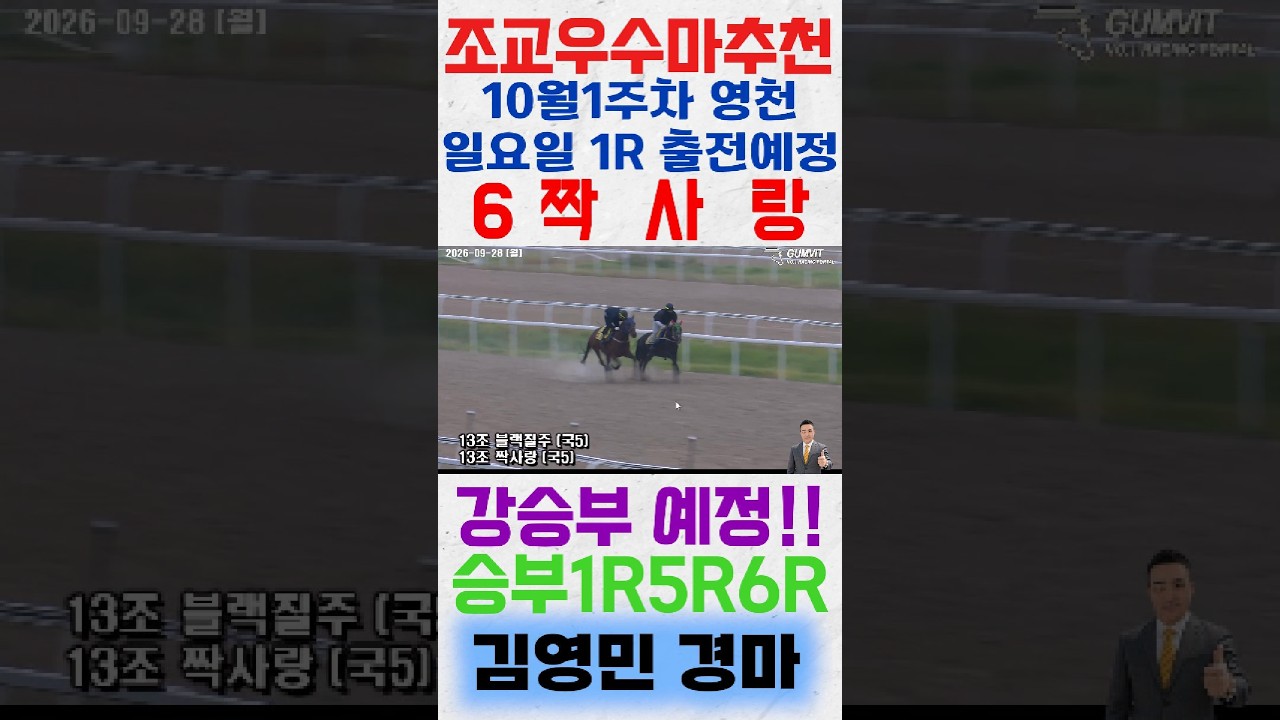 10월1주차 영천 일요일 1경주 출전예정 6 짝사랑 주목해보세요! #shorts #김영민경마 #경마