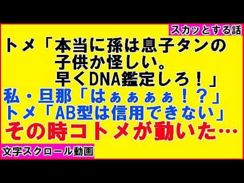 【スカッとする話 自業自得】トメ「本当にソレ(孫)が息子タンの子供かどうか怪しい。早くＤＮＡ検査しろ！」私・旦那「はぁあ？」結果…（感動!涙腺崩壊!胸キュン〜心の忘れものチャンネル〜）