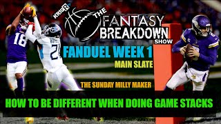 NFL Fanduel Week 1 Sunday Milly Maker - How to Stack Different
