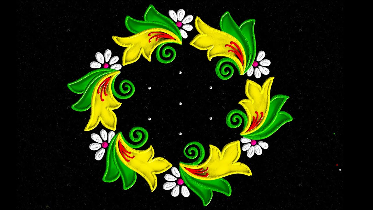 Amazing 5*3 dots daily Rangoli | easy Flower rangoli🌸 | colour flower kolam || easy dots kolam