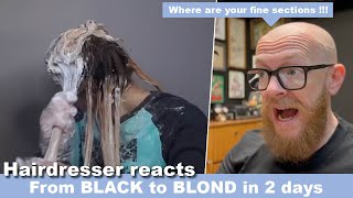 SHE IS GOING FROM BLACK TO BLOND IN 2 DAYS - HAIRDRESSER REACTS #hair #beauty