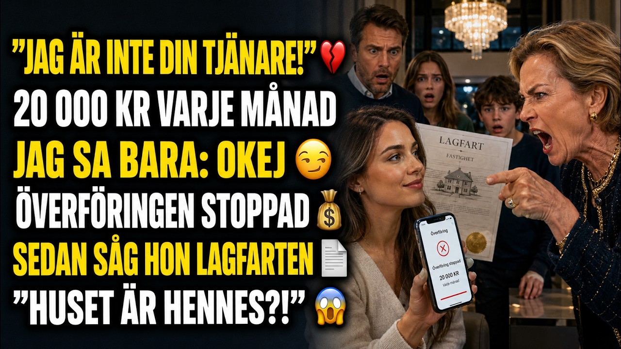 Jag kom hem sent från jobbet och möttes av kalla blickar. Svärmor sa att hon inte hade någon skyldighet att passa upp på sin svärdotter. Jag svarade: ”Då avslutar vi bidraget på 20 000 kronor. Då...