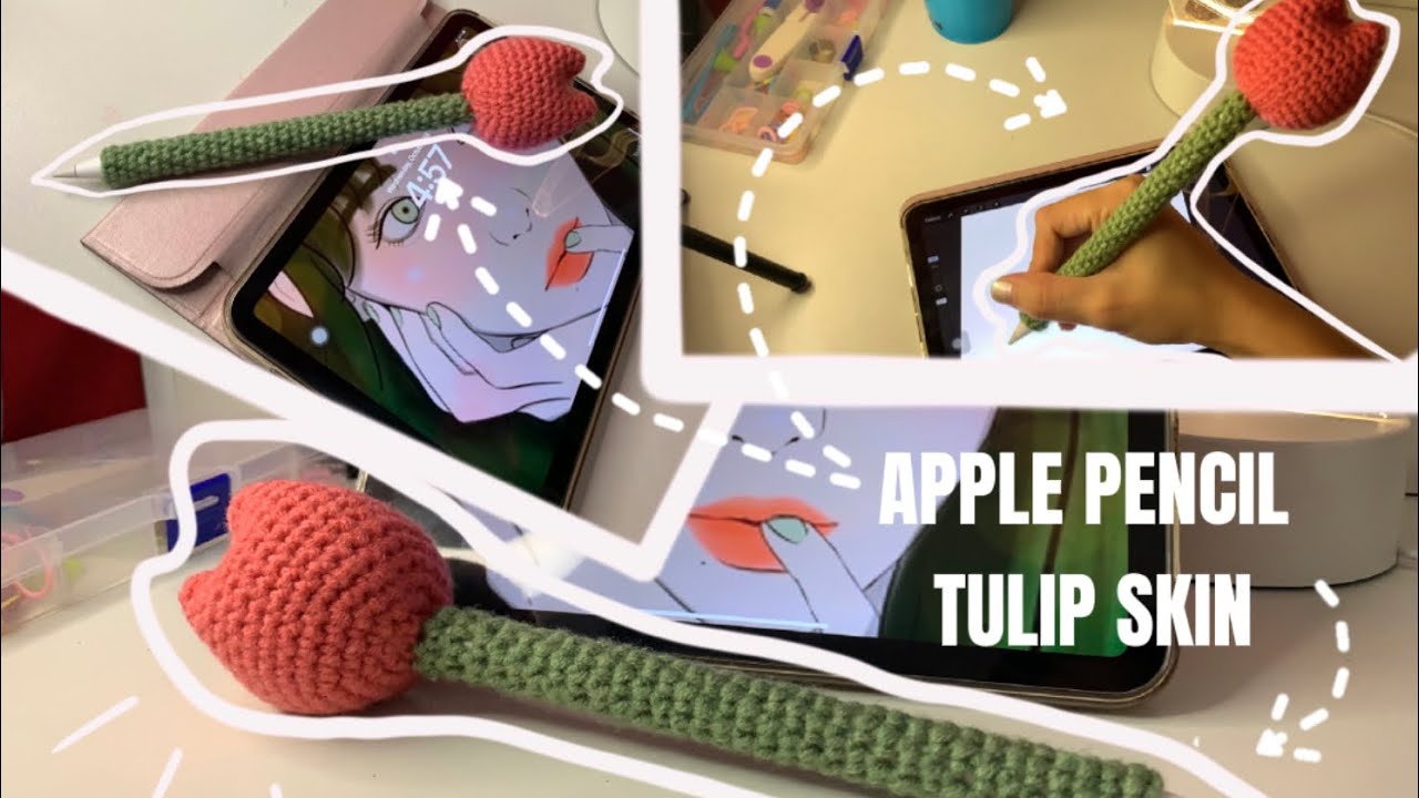 CROCHET TULIP apple pencil skin tutorial🌷 FREE PATTERN! | my first crochet-related video :))