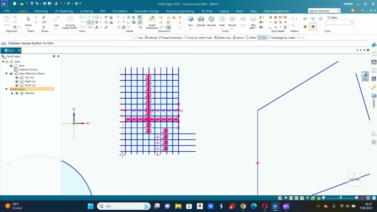 Solid Edge 2023 Eğitim Videoları -Sketch Komutları-7-Trim Ve TrimCorner (Kırpma Komutları)