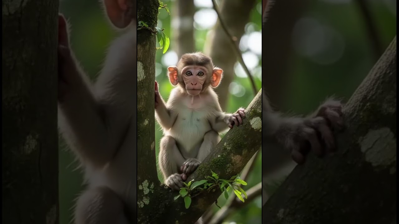 Curious Baby Monkey on a Tree Branch | Relaxing Animal Animation 