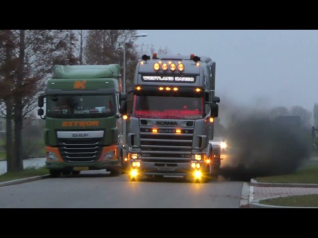 2X VERY LOUD SCANIA 4-SERIES GOING CRAZY WITH LOTS OF SMOKE AND POWER // Ex Westland Cargo class=