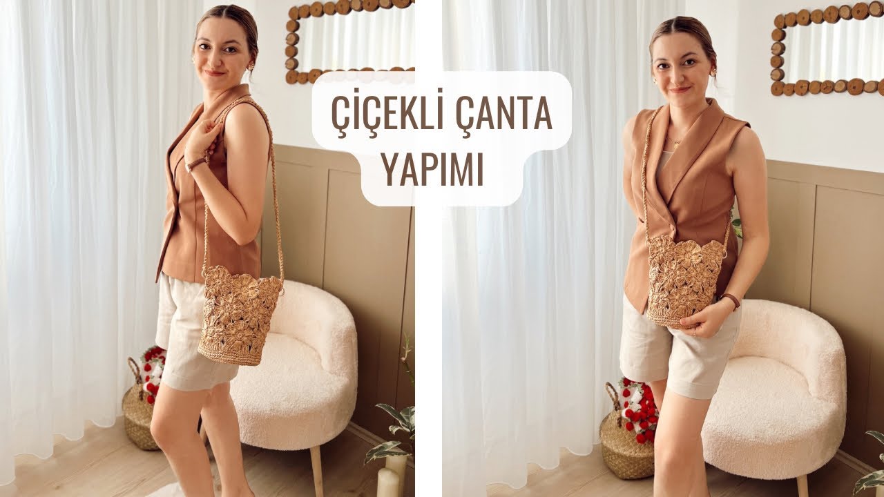 ÇİÇEKLİ ÇANTA YAPIMI 🌸 YAZLIK RAFYA İPLE ÇANTA YAPIMI 