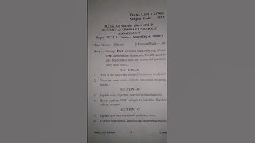 Security Analysis And Portfolio Management|M.Com|Previous question paper|Commerce|