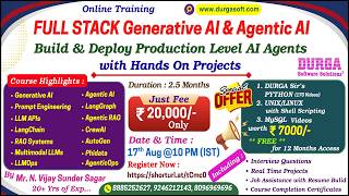 FULL STACK Generative AI & Agentic AI Online Training @ DURGASOFT