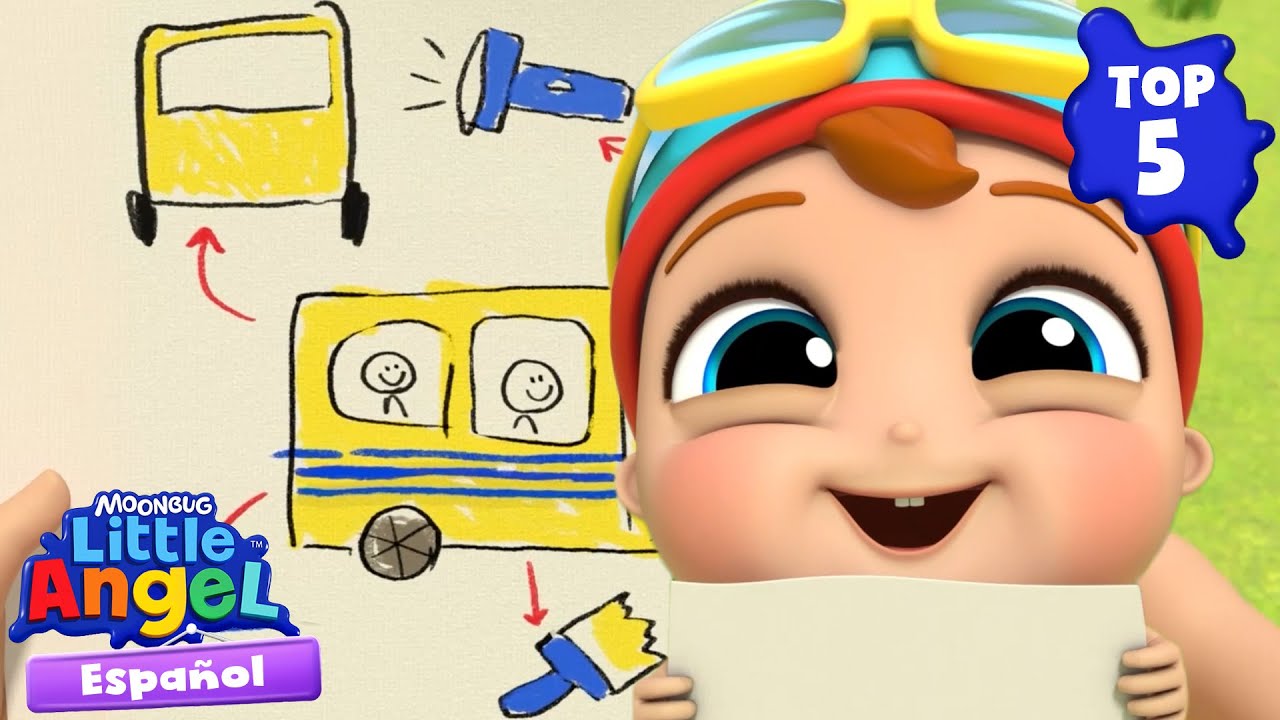 Top 5 canciones con camiones 🚌🚌 Caricaturas | Canciones Infantiles 🎵 Little Angel Español