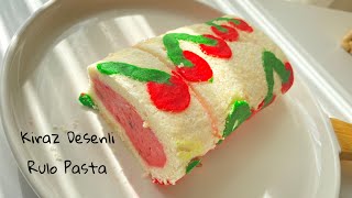 Kiraz Desenli Rulo Pasta | Japon Süt Keki | White Milk Roll Cake | milk flavored cake
