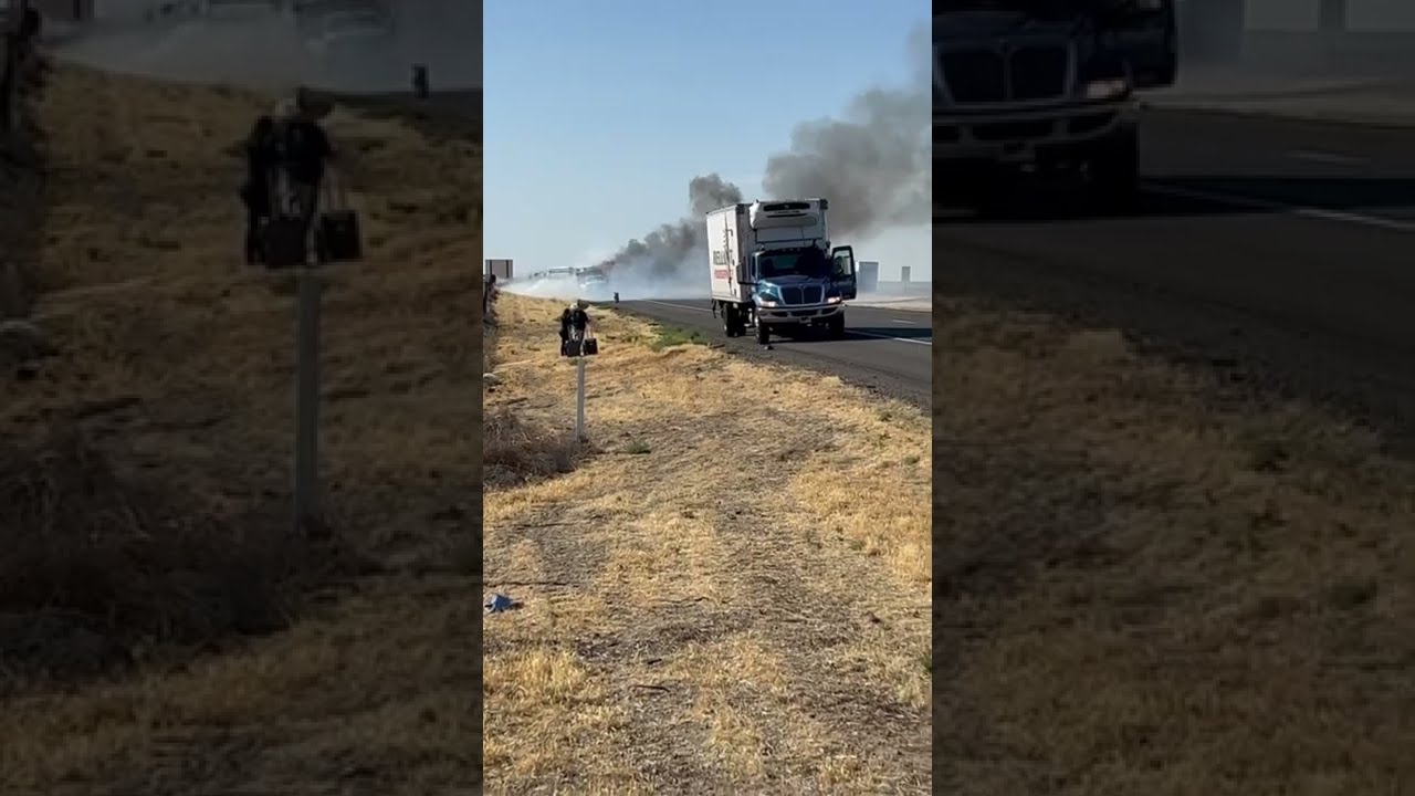 Загорелась машина на трассе в Америке