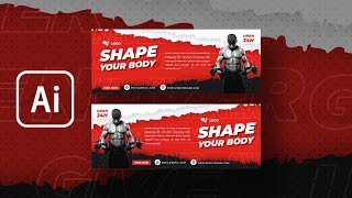 How to Make Paper Cut Style Gym Fitness Web Banner in Adobe Illustrator
