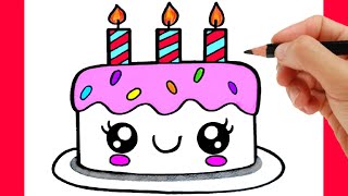 HOW TO DRAW A CUTE BIRTHDAY CAKE KAWAII | DIBUJOS KAWAII | DESENHOS KAWAII - ดรออิ้งแอนด์คัลเลอร์อิง