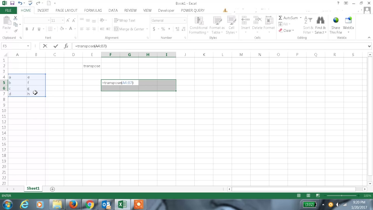 Excel 2013 Tutorial# 42 TRANSPOSE Function in Excel - YouTube