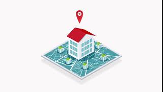 House on the map animation. 2d isometric flat illustration.