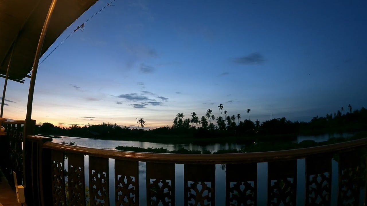 Time lapse ,riverside restaurant in the evening,Tha chin river, nakornpathom , Thailand