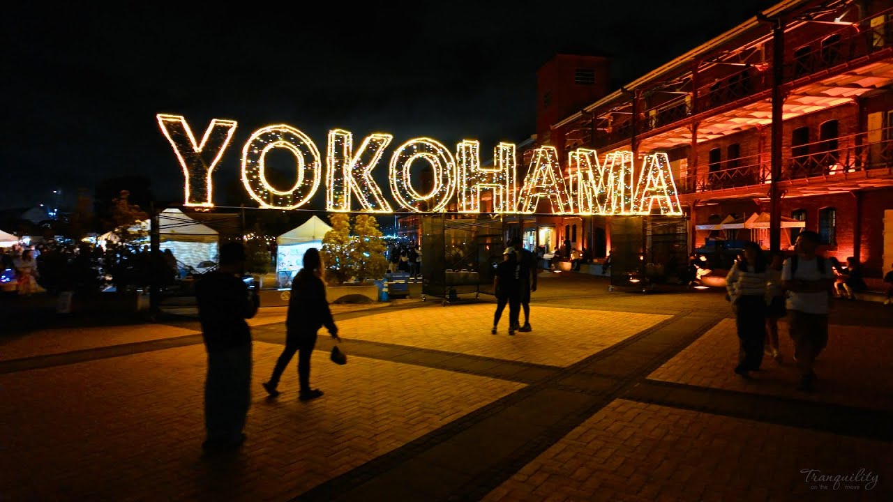 Night Walk in Yokohama | Red Brick Warehouse | Kishamichi Promenade | Kanagawa Japan | 2025