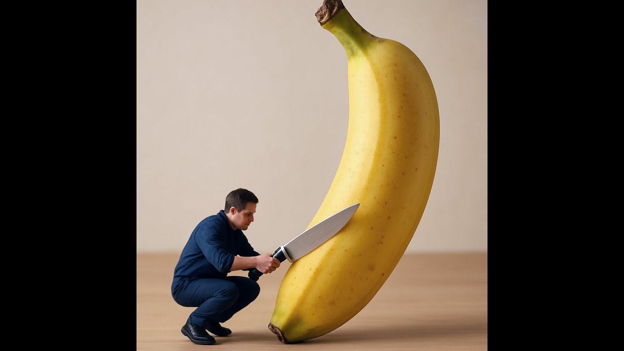 Tiny Man Slicing a Giant Banana 🍌 | Oddly Satisfying ASMR Cutting