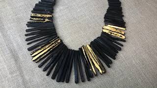 Natural Beauties Iman Ebony 18k Gold Leaf Statement Necklace