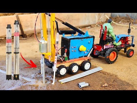 diy tractor mini borewell drilling machine | science project | submersible water