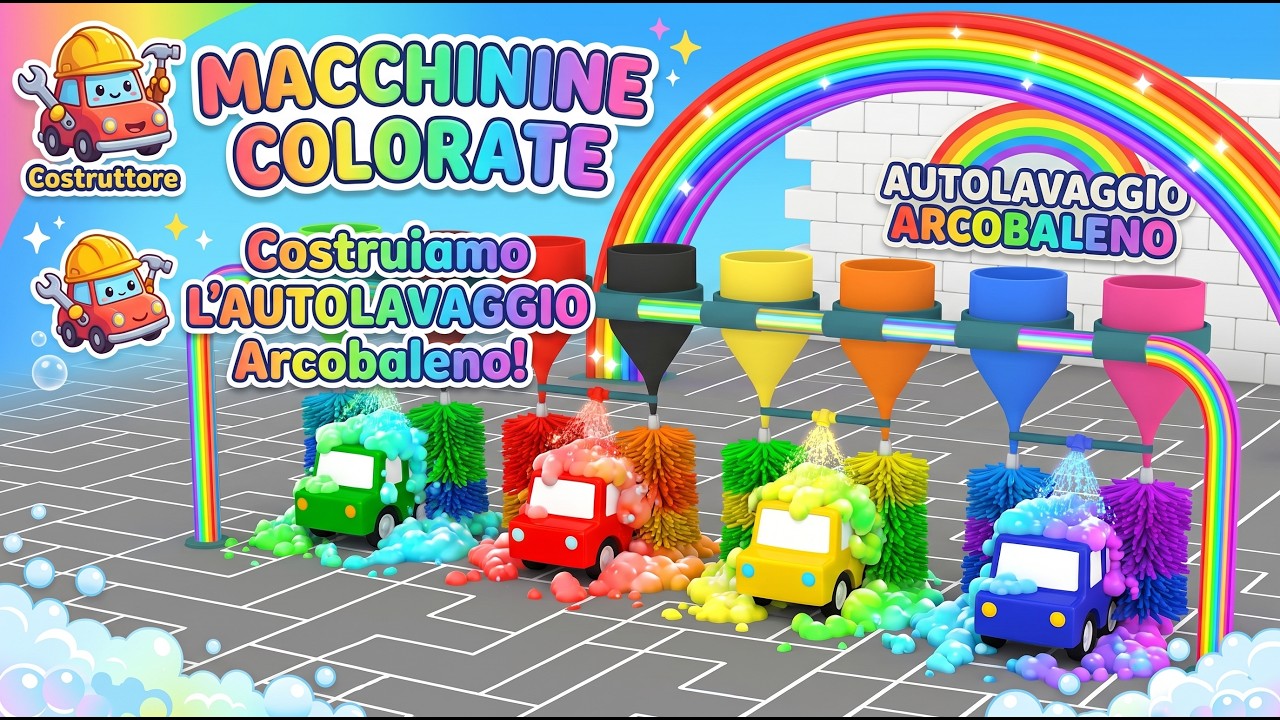 Macchinine Colorate Costruiscono Un Autolavaggio Cartoni Animati Per 