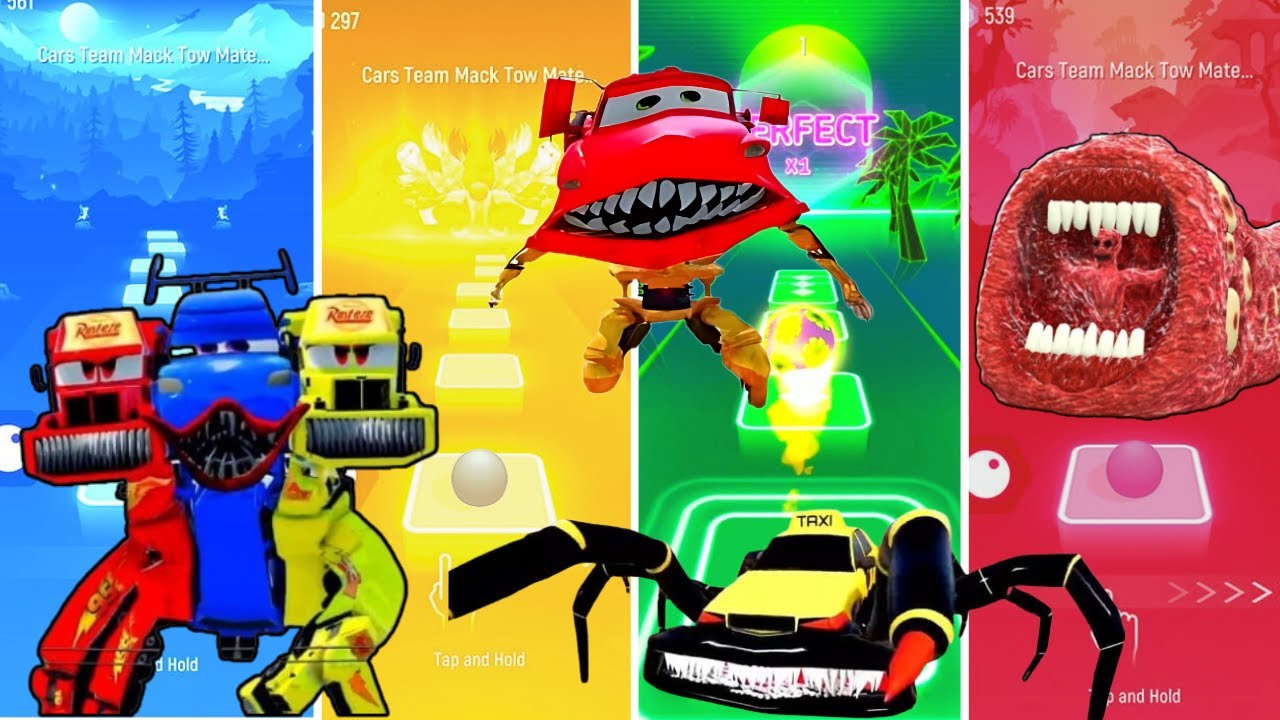 Three heads monster truck vs Water monster car vs Taxi eater vs Train eater rdm