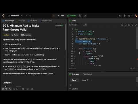 Facebook LeetCode Interview Questions | Minimum Add to Make Parentheses Valid