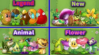 4 Team Plants (New & Legend & Animal & Flower) - Who Will Win? - PvZ 2 Team Plant Battlez