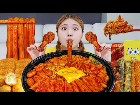   ASMR Mukbang 두찜 신메뉴 스팸부대찜닭먹방 떡볶이 튀김 치즈볼 Spicy Noodles Tteokbokki Chicken Eating Show HIU 하이유