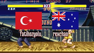 Street Fighter II Best Ken vs Best Dhalsim - fatihozyolu (TR) vs rexchao (AU)