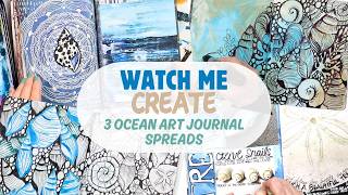 watch me create 3 ocean art journal spreads