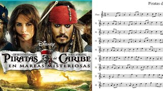 ▷ Partitura Piratas del Caribe: Piano, Guitarra, Flauta, Violín【2022】✓