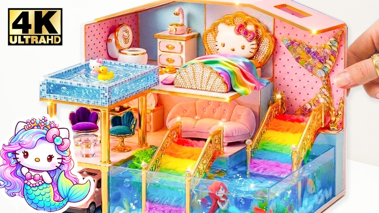 Build 3-Story Luxury Hello Kitty House with Twin Slides, Giant Aquarium ...