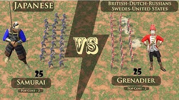 25 Samurai vs 25 Grenadier | Unique Units | Age Of Empires III Definitive Edition