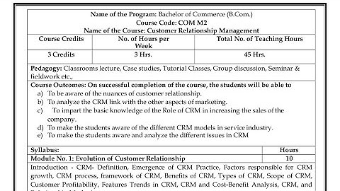 Customer Relationship Management B.com NEP 6th Semester Syllabus Karnataka University of Bijapur