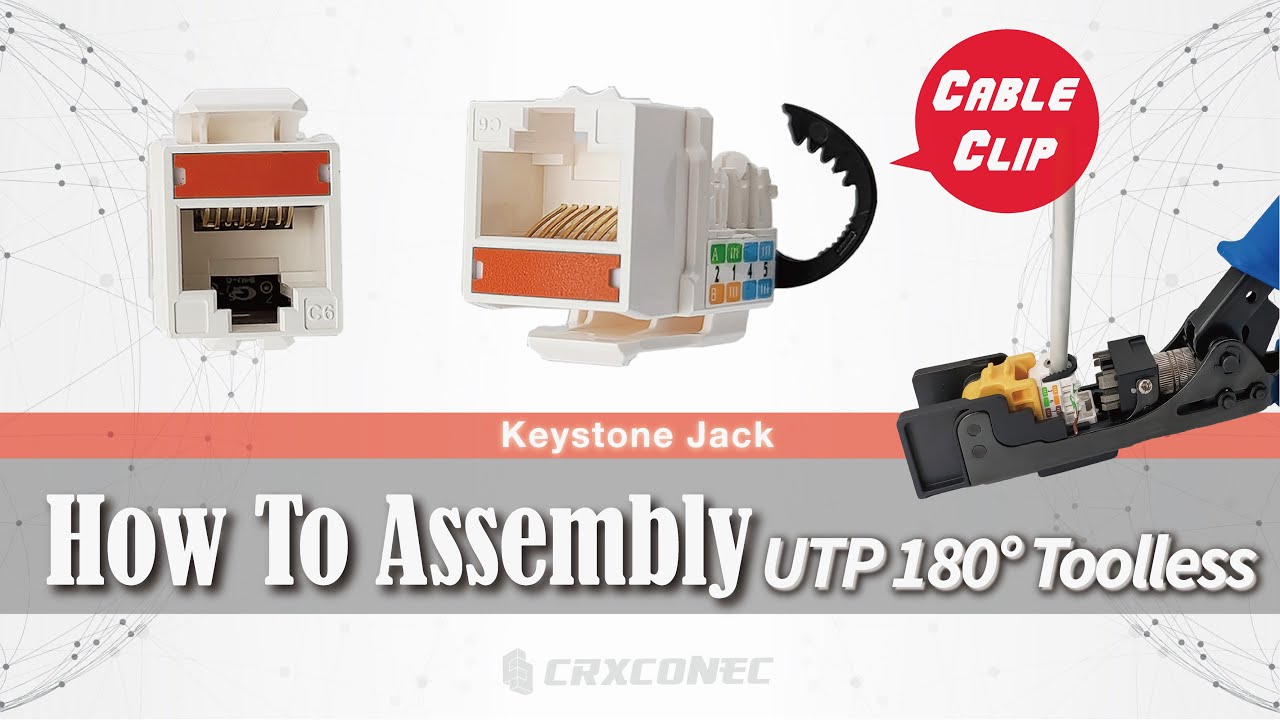 Using 2 in 1 termination tool assembles 90° cable clip-style RJ45 ...