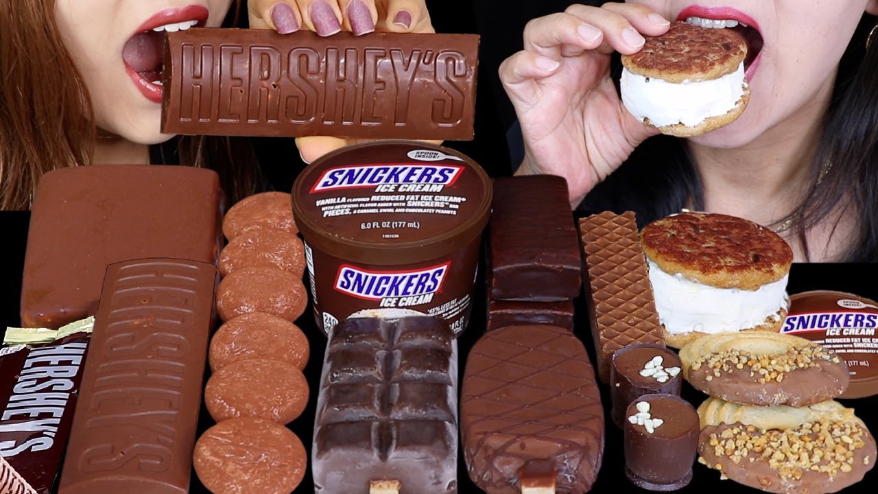 ASMR HERSHEY'S CHOCOLATE BAR, SNICKERS ICE CREAM CUP, KLONDIKE BAR, ICE CREAM COOKIE SANDWICH 먹방