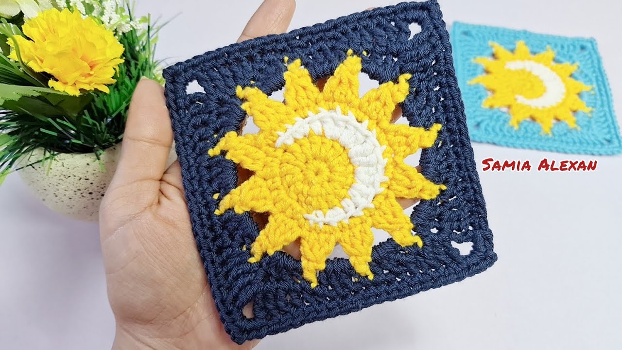 Crochet: Sun and Moon Granny Square/How to crochet Sun and Moon Granny Square 🌞🌛