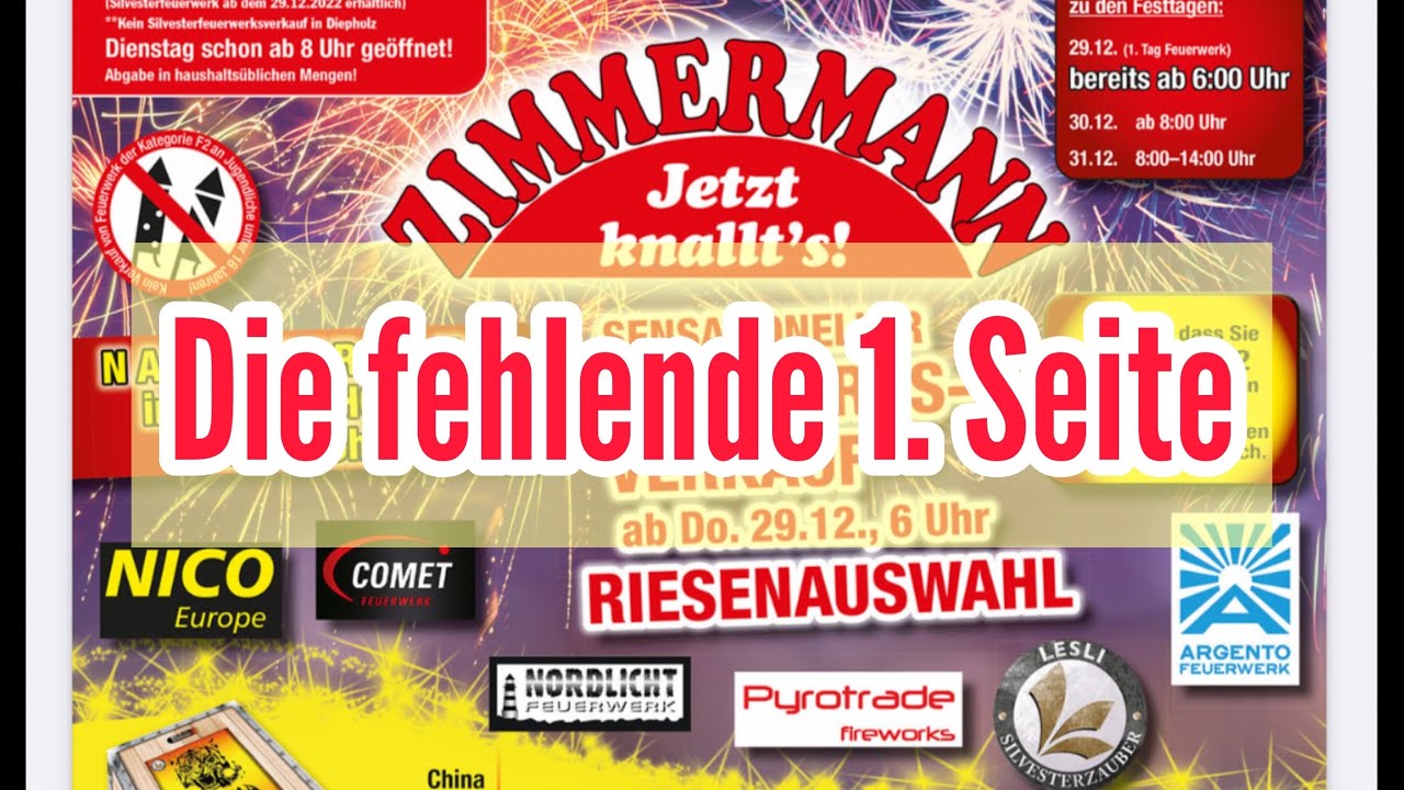 Die fehlende 1. Seite des Zimmermann Feuerwerk Prospektes YouTube