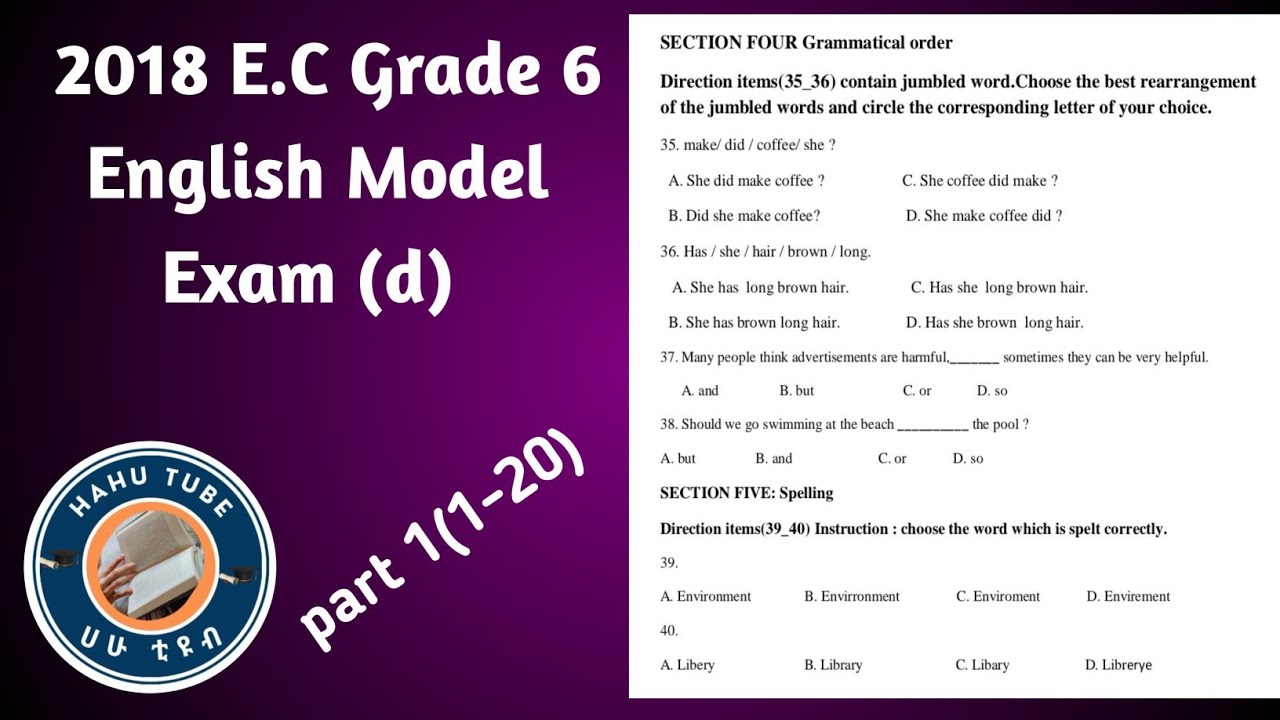 Grade 6 English Practice — First 20 Questions | Model Exam (2018) | HaHu Tube